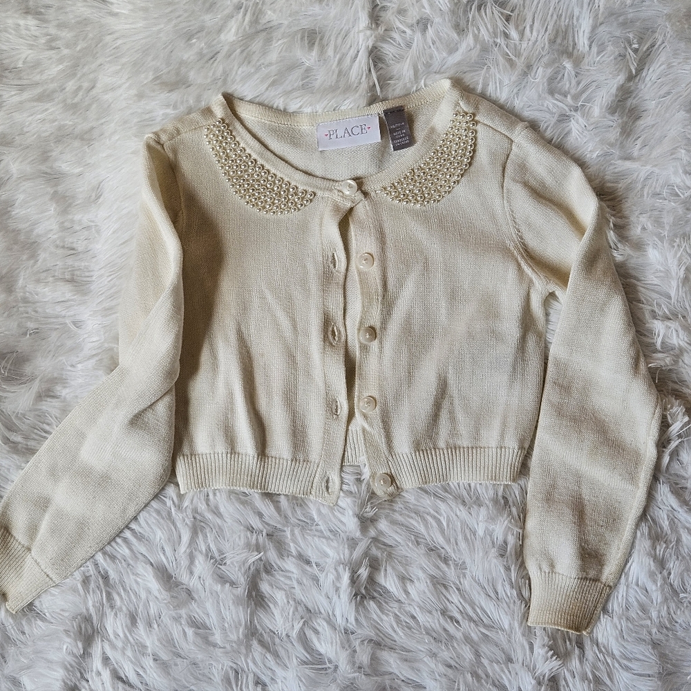 Children's Place Peter Pan Pearl Collar Cream Cardigan Sweater 4